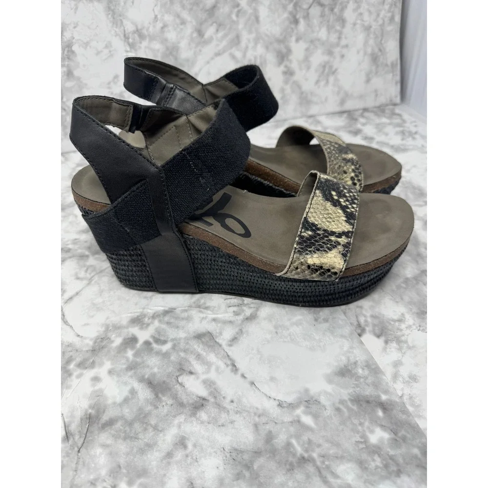 OTBT 🖤🩶🖤 leather Snakeskin print Platform Wedge Sandals woven Ankle Strap 8.5